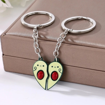 Custom Cartoon Cute Pair of Heart-shaped Avocado Keychains for Two People Stitching Pendants Student Bag School Bag Pendant